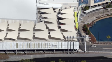 View of sails by Greenline Shade and Shelter building, fixed link, structure, white