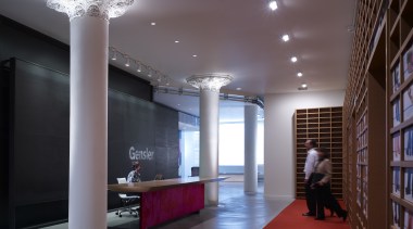 View of the Sullivan Center with red flooring architecture, ceiling, daylighting, interior design, lighting, lobby, gray