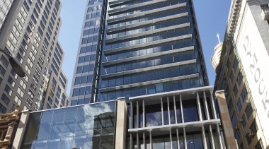 View of 420 George Street, featuring frameless vitrines architecture, building, city, commercial building, condominium, corporate headquarters, daytime, downtown, facade, headquarters, infrastructure, landmark, metropolis, metropolitan area, mixed use, neighbourhood, sky, skyscraper, tower, tower block, urban area, black