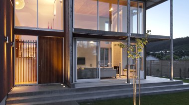 Exterior vIew of contemporary home. - Exterior vIew architecture, building, facade, home, house, real estate, residential area, window, black