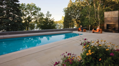 View of pool area. - View of pool backyard, estate, home, leisure, outdoor structure, property, real estate, swimming pool, brown, gray