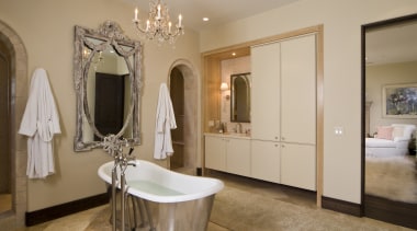 This master suite was designed by Martin Horner bathroom, ceiling, estate, floor, flooring, home, interior design, real estate, room, brown, gray