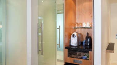 View of guest room in the Novotel Auckland ceiling, door, interior design, gray