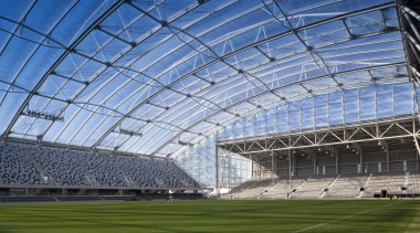 Anderson Lloyd provided the legal support necessary for architecture, arena, atmosphere, atmosphere of earth, corporate headquarters, daylighting, daytime, grass, sky, soccer specific stadium, sport venue, stadium, structure, teal