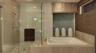 This master suite was designed by the Gary bathroom, floor, interior design, plumbing fixture, room, tile, brown