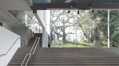 Here is a view of the Auckland Art architecture, building, daylighting, floor, glass, handrail, house, interior design, stairs, gray