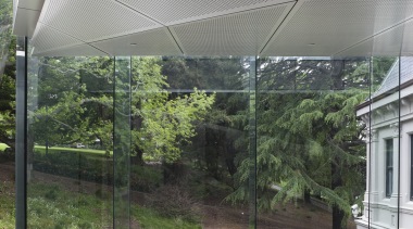 Here is a view of the aluminium composite architecture, canopy, ceiling, daylighting, glass, roof, shade, structure, gray