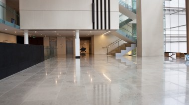 Italian Stone did the stonework for this, the architecture, floor, flooring, glass, hardwood, interior design, lobby, tile, wood, gray