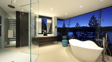 View of bathroom with cream flooring, contemporary white apartment, architecture, house, interior design, real estate, room, orange