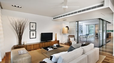 This precinct was developed by Mirvac. Here is apartment, architecture, ceiling, home, house, interior design, living room, penthouse apartment, property, real estate, room, gray