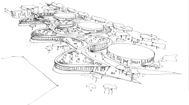 Sketch of school buildings - Sketch of school area, artwork, automotive design, black and white, design, diagram, drawing, font, illustration, line, line art, monochrome, product design, sketch, white