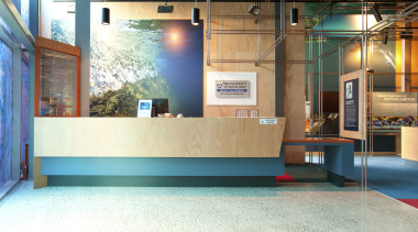 View of reception area with turquoise accents. - floor, flooring, interior design, white