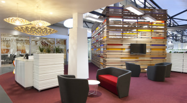 View of seating area with brown and red institution, interior design, lobby, product design, public library