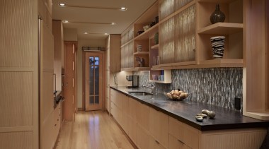 pale wooden floors and cabinetry, dark benchtops, tiled cabinetry, ceiling, countertop, cuisine classique, floor, flooring, hardwood, interior design, kitchen, real estate, room, wood, wood flooring, brown