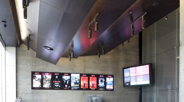 View of retail kiosk with dark ceilling with architecture, ceiling, interior design, black, gray