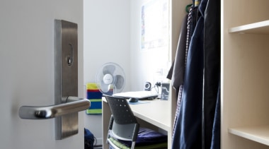 View of door handle. - View of door furniture, interior design, office, product design, room, shelf, gray