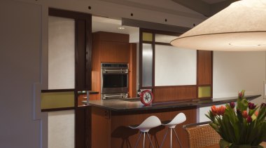 view of bar seating at island and wall interior design, kitchen, real estate, room, brown