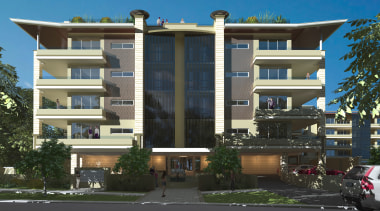 Exterior with trees at front of building. - apartment, architecture, building, commercial building, condominium, corporate headquarters, elevation, facade, home, house, metropolitan area, mixed use, neighbourhood, official residence, property, real estate, residential area, black