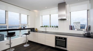 Made over kitchen with dark stained floors, new countertop, interior design, kitchen, real estate, room, gray