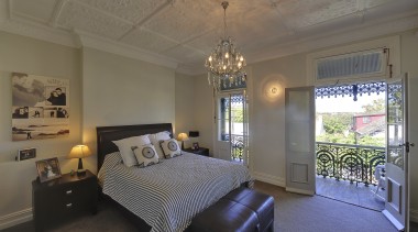 Bedroom with deck. - Bedroom with deck. - architecture, bedroom, ceiling, estate, home, interior design, property, real estate, room, window, gray, brown