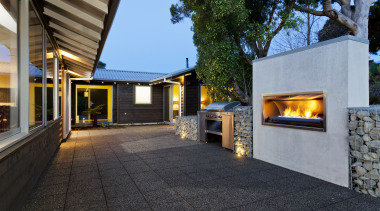 Fireplace and outdoor area. - Fireplace and outdoor architecture, home, house, property, real estate, black