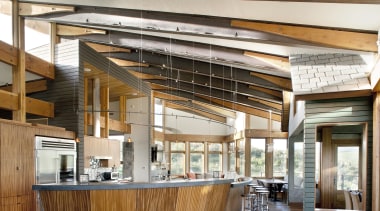 A view of a home designed by Tim ceiling, daylighting, interior design, real estate, brown, white