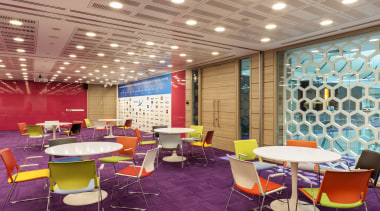AkzoNobel House (Singapore)  Interior design - AkzoNobel House cafeteria, ceiling, conference hall, function hall, furniture, interior design, lobby, office, table, orange