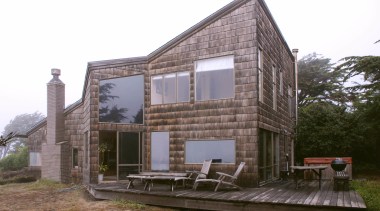 Before the remodeling, this seaside house was in architecture, building, cottage, facade, home, house, property, white, brown