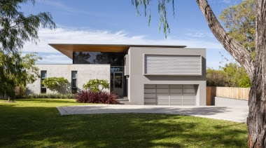 To minimise the visual impact of this contemporary architecture, cottage, elevation, estate, facade, home, house, property, real estate, residential area, brown