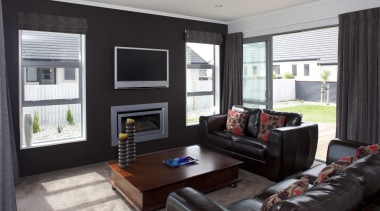 Palliside and Stoanz systems set off Stonewood home home, interior design, living room, property, real estate, room, window, black, gray