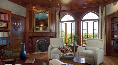 Inspired by classic childrens stories, this concealed retreat ceiling, estate, home, interior design, living room, lobby, real estate, room, window, red, brown