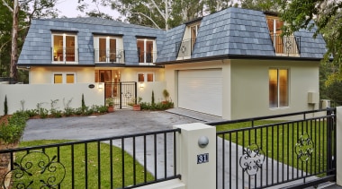 Tucked beneath a towering gum tree canopy, this cottage, estate, facade, home, house, property, real estate, residential area, gray