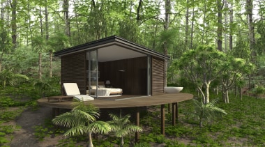Coolhouse creates healthy, energy-efficient homes - Coolhouse creates backyard, cottage, home, house, outdoor structure, real estate, shed, tree, brown, green