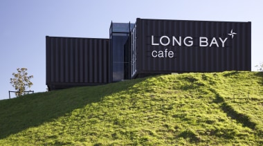 Four containers were linked to create this innovative architecture, energy, facade, grass, property, real estate, teal