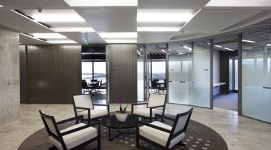 Metal Concepts provided sculptural ceilings for the ANZ ceiling, floor, interior design, lobby, office, gray, black