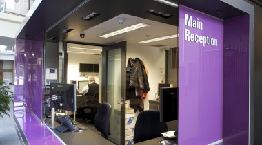 Sage Manufacturing works on med school campus - glass, interior design, gray