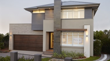 Refined street appeal  the Kempsey design from architecture, building, elevation, facade, home, house, official residence, property, real estate, residential area, roof, siding, gray