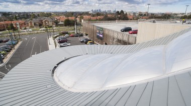 Versatile, 100% recyclable and with a graceful pre-weathered outdoor structure, roof, structure, gray