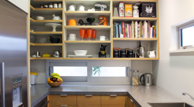 The scullery in this kitchen provides additional bench cabinetry, countertop, interior design, kitchen, room, gray