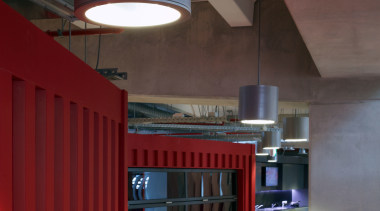 Zig-zag lighting by Aesthetics LIghting was custom designed architecture, ceiling, daylighting, interior design, light, light fixture, lighting, lobby, red, black