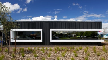 An architectural metal facade by Metal Design Solutions architecture, facade, house, real estate, shed, sky, blue