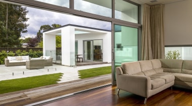 This aluminium sldiding door system by Fairview Wellington architecture, daylighting, door, estate, floor, home, house, interior design, living room, property, real estate, window, brown, white