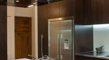 Contemporary kitchen with Fisher &amp; Paykel appliances.  architecture, cabinetry, countertop, house, interior design, kitchen, black