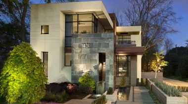 For this new house designed by Scott West, architecture, building, condominium, cottage, elevation, estate, facade, home, house, landscaping, mansion, mixed use, property, real estate, residential area, villa, brown