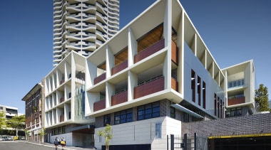 The new Joan Freeman Science Art and Technology apartment, architecture, building, commercial building, condominium, corporate headquarters, elevation, facade, home, house, metropolitan area, mixed use, neighbourhood, property, real estate, residential area, gray, blue