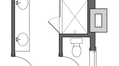 This master bathroom, in a new addition to angle, area, black and white, design, diagram, drawing, font, furniture, hardware accessory, line, product, product design, structure, white