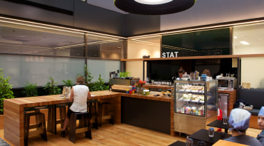 project management from N-Compass brought everything together on café, furniture, interior design, lobby, product design, table