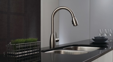 While chrome-finished faucets have a mover look, faucets bathroom sink, kitchen, plumbing fixture, product design, sink, tap, black, gray