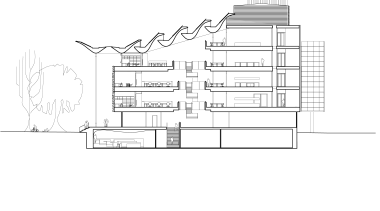 Cross section of Tyree Energy Technologies Building University architecture, area, artwork, black and white, design, diagram, drawing, elevation, floor plan, font, line, line art, plan, product design, structure, technical drawing, text, white