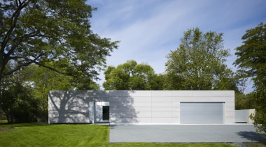 Mature trees cast dramatic shadows onto the walls architecture, backyard, cottage, daylighting, daytime, estate, facade, grass, home, house, landscape, property, real estate, residential area, shed, sky, yard, brown
